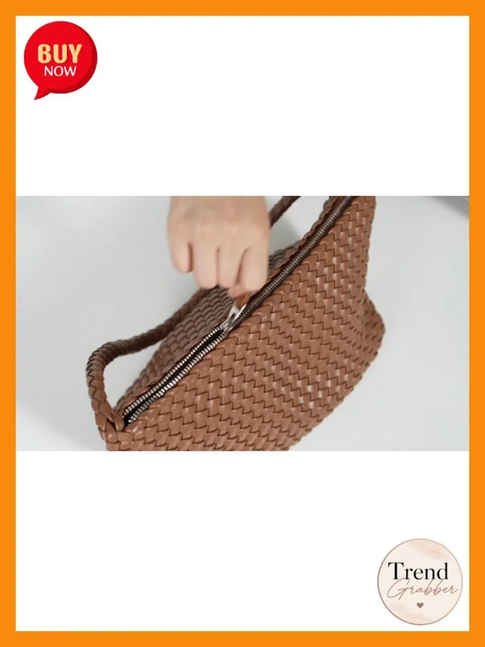 Small Woven Hobo Shoulder Bag Faux Leather Handmade Zip Purse